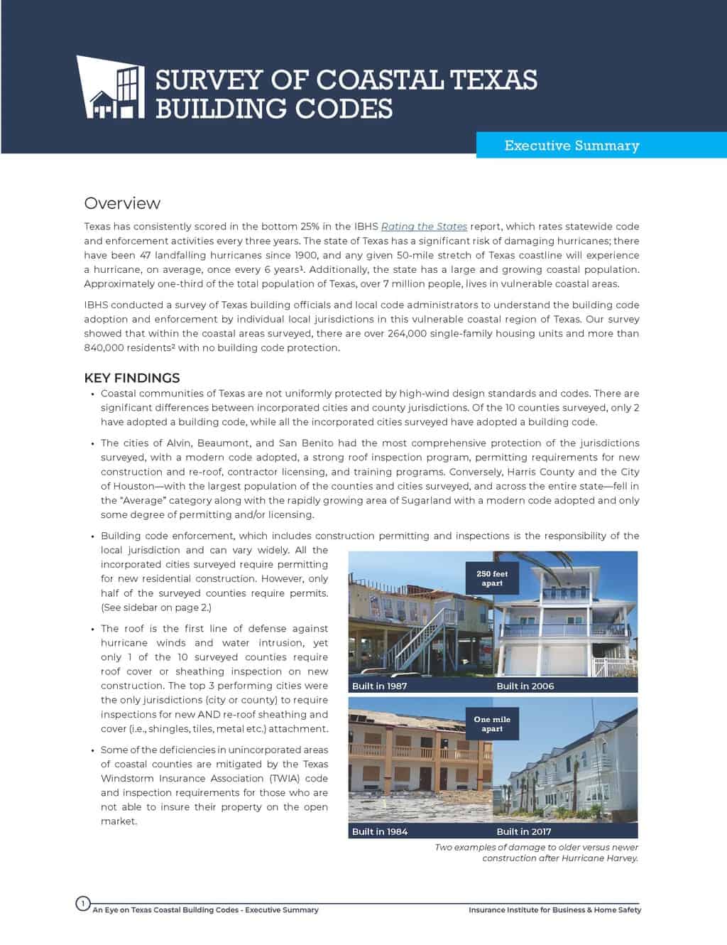 Texas Coastal Building Codes Survey Insurance Institute for Business