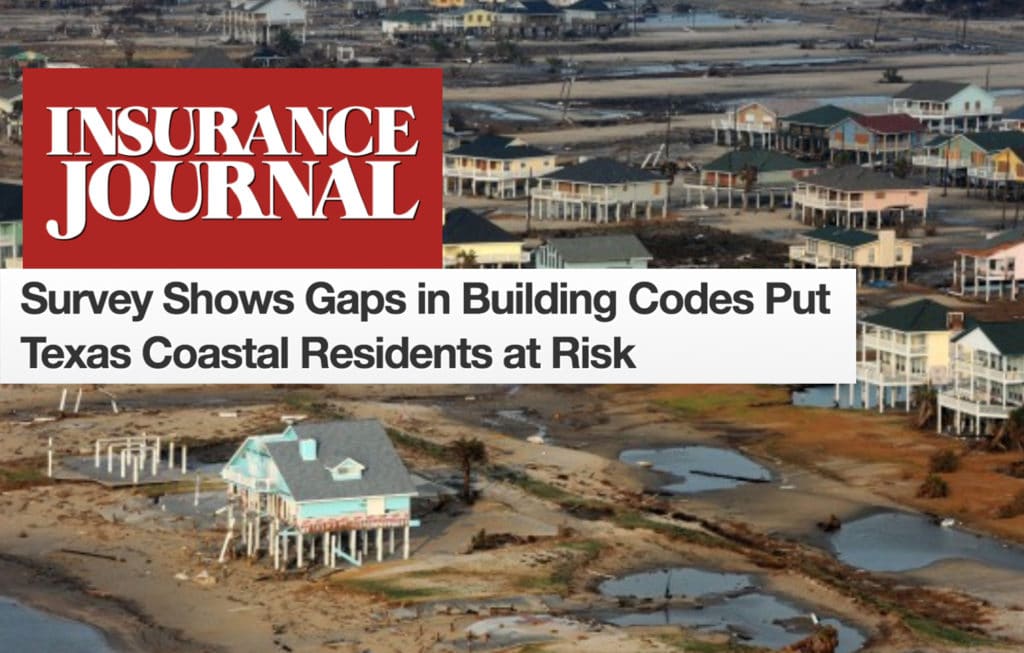 Lack of building codes along Texas coast putting residents at risk, shows IBHS survey.